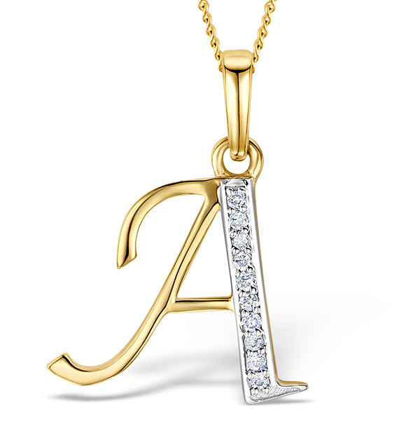 9K Gold Diamond Initial 'A' Necklace 0.05ct